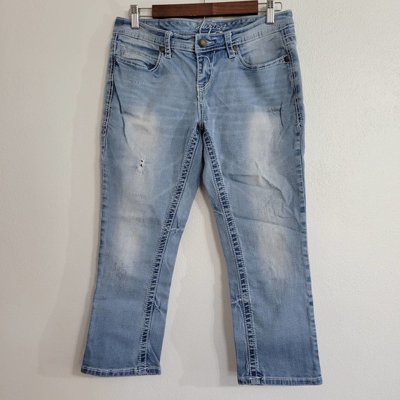 Maurices Blue Ankle Cropped Jeans with Distressed Details - Picture 1 of 9
